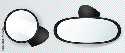 Side mirror and rear view isolated on transparent backgrount. Car mirror part realistic 3d mock up. Vector illustration