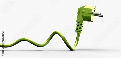 Green electric plug with wire. Eco green power concept.