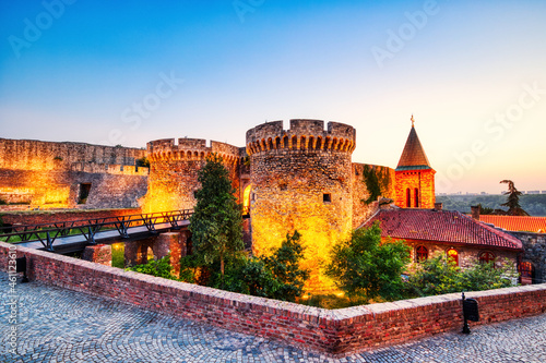 Illuminated Kalemegdan Fortress at Dusk, Belgrade photo