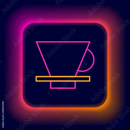 Glowing neon line V60 coffee maker icon isolated on black background. Colorful outline concept. Vector