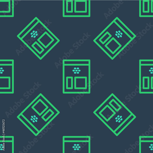 Line Bag of coffee beans icon isolated seamless pattern on blue background. Vector © Kostiantyn