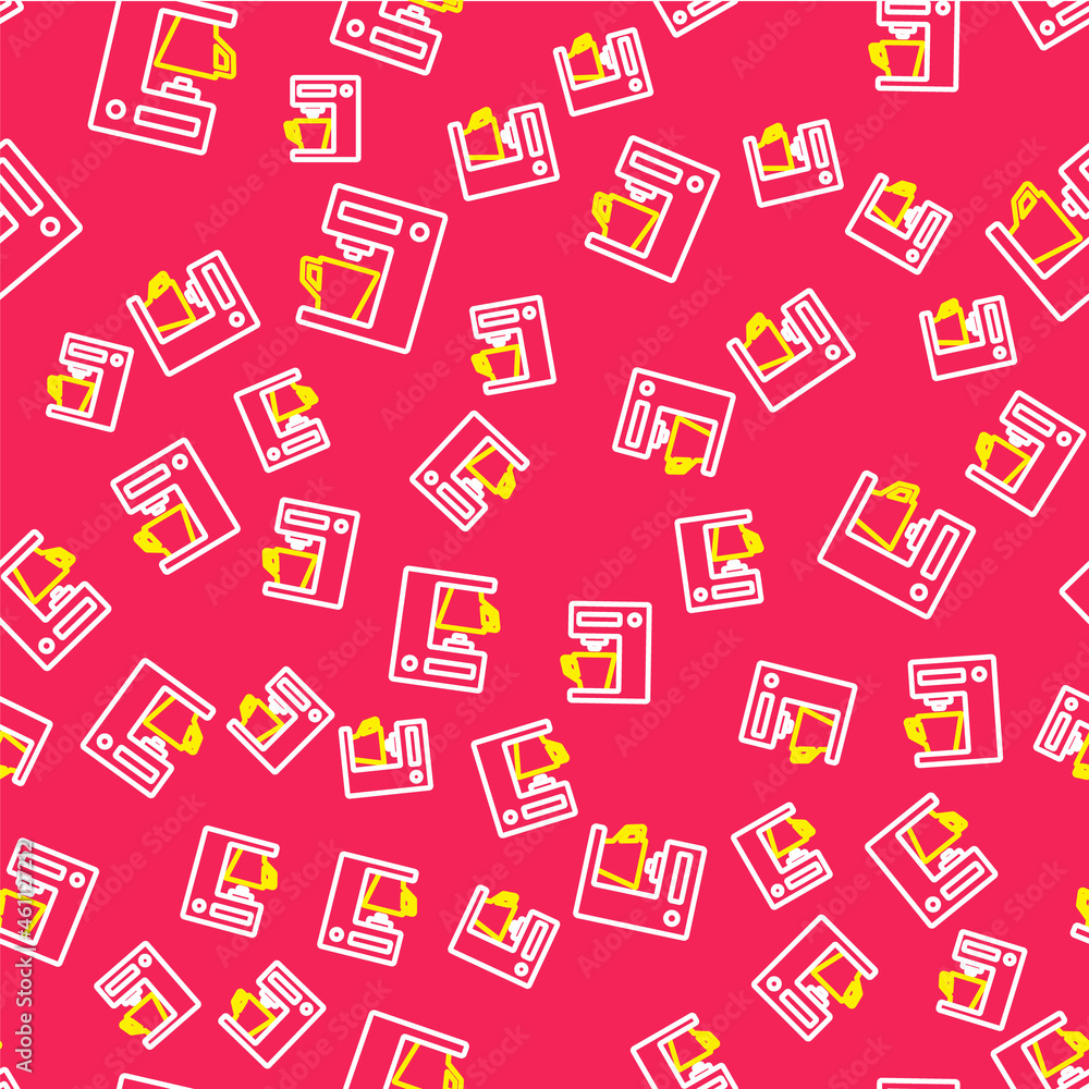 Line Coffee machine icon isolated seamless pattern on red background. Vector Line Coffee machine icon isolated seamless pattern on red background. Vector