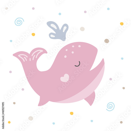 Card with cute whale. Kid graphic. Funny vector illustration