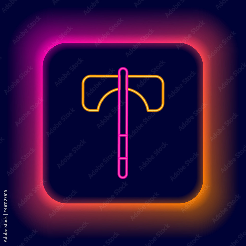 Glowing neon line Medieval axe icon isolated on black background. Battle axe, executioner axe. Medieval weapon. Colorful outline concept. Vector Glowing neon line Medieval axe icon isolated on black background. Battle axe, executioner axe. Medieval weapon. Colorful outline concept. Vector