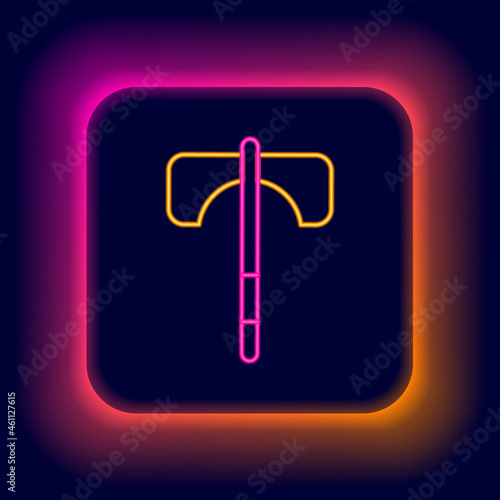 Glowing neon line Medieval axe icon isolated on black background. Battle axe, executioner axe. Medieval weapon. Colorful outline concept. Vector