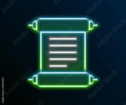 Glowing neon line Decree, paper, parchment, scroll icon icon isolated on black background. Colorful outline concept. Vector