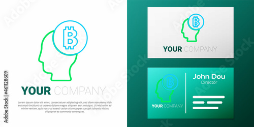 Line Bitcoin think icon isolated on white background. Cryptocurrency head. Blockchain technology, digital money market, cryptocoin wallet. Colorful outline concept. Vector