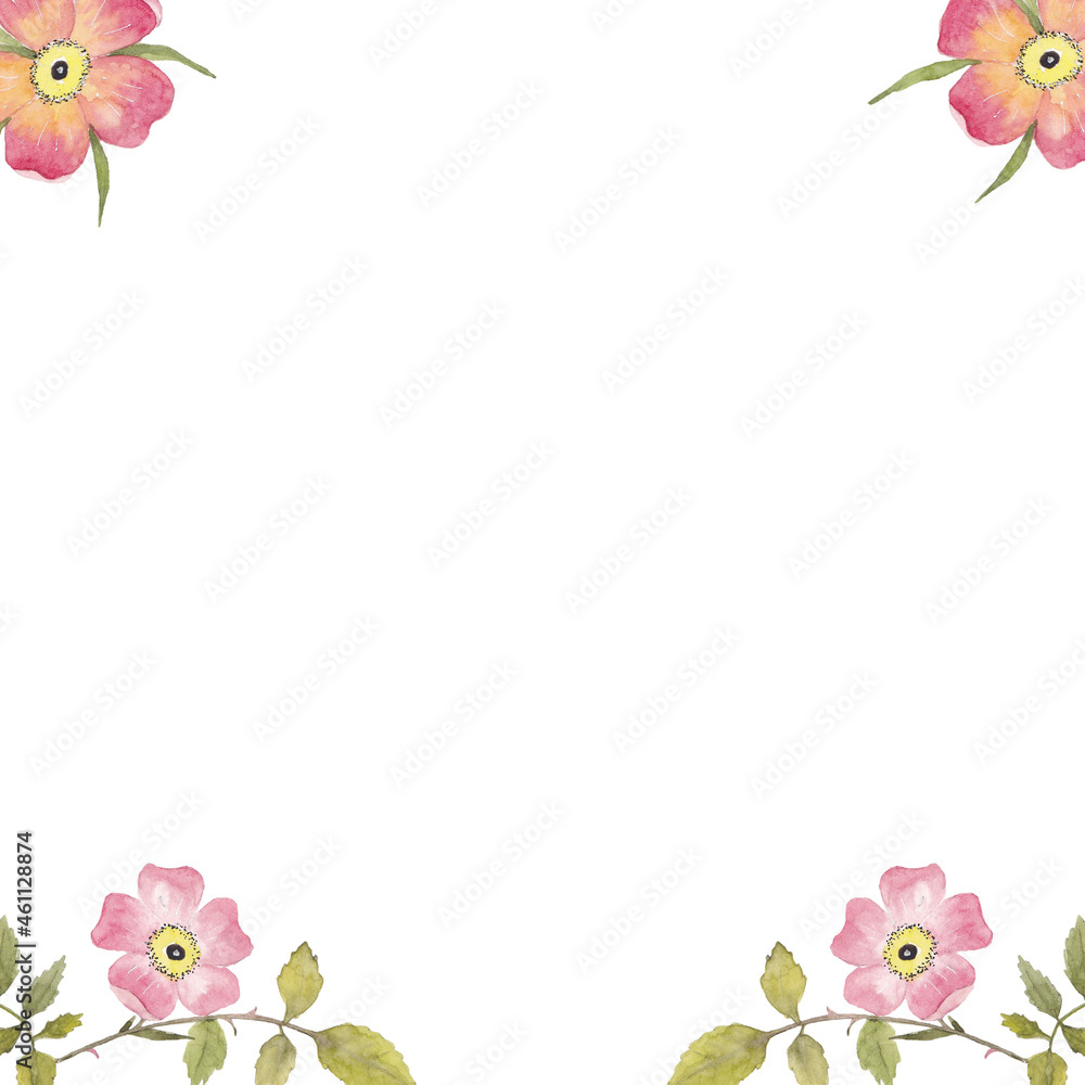 Watercolor background of color leaves and rose flowers. Watercolor fabric. Use for design invitations, birthdays, weddings