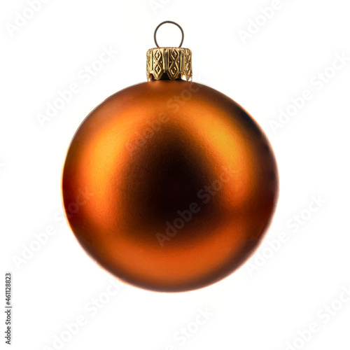 one matte Christmas tree toy, gold color on a white isolated background