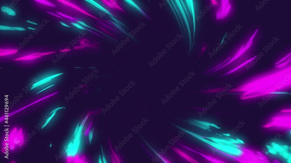 Animation of spinning colorful lights over dark background Animation of spinning colorful lights over dark background