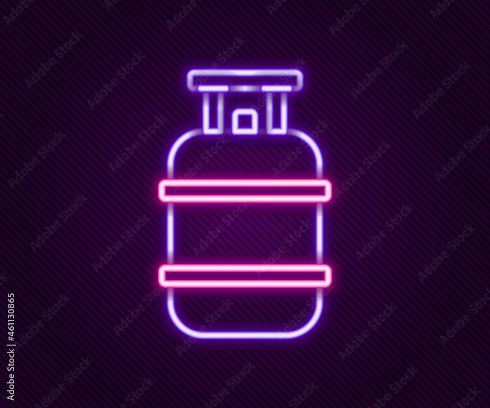 Glowing neon line Propane gas tank icon isolated on black background. Flammable gas tank icon. Colorful outline concept. Vector Glowing neon line Propane gas tank icon isolated on black background. Flammable gas tank icon. Colorful outline concept. Vector