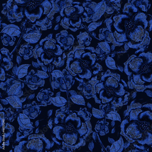 Watercolor seamless pattern with flowers. Vintage floral pattern. Flower seam...