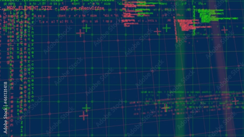 Animation of data processing over grid on blue background Animation of data processing over grid on blue background