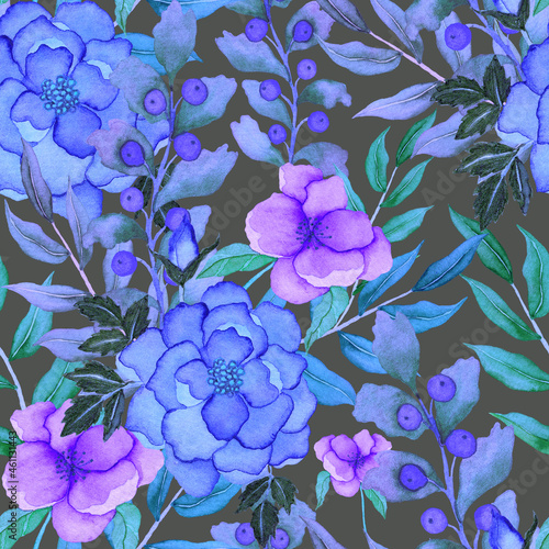 Watercolor seamless pattern with flowers. Vintage floral pattern. Flower seam...