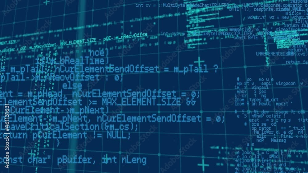 Animation of data processing over grid on blue background Animation of data processing over grid on blue background