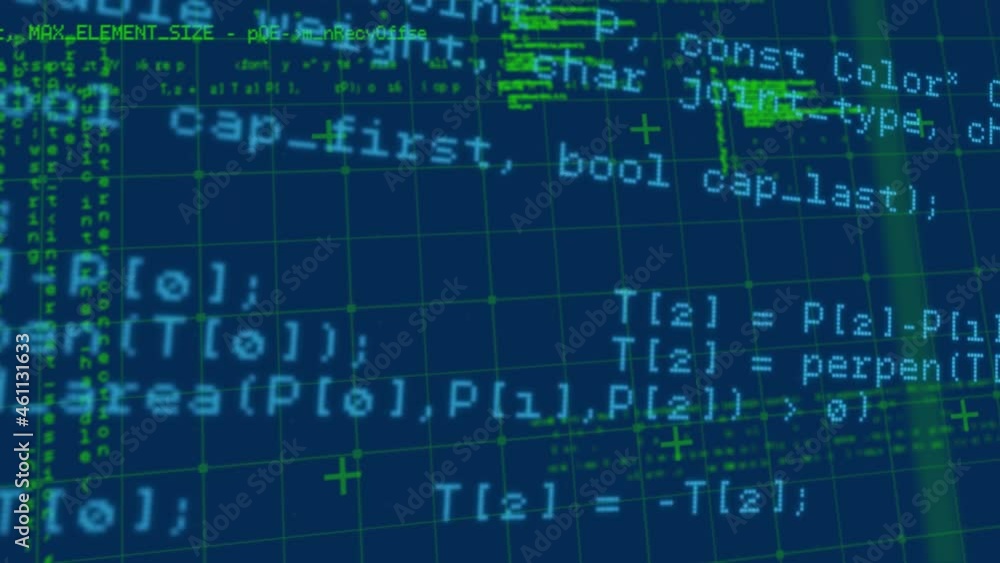 Animation of data processing over grid on blue background Animation of data processing over grid on blue background