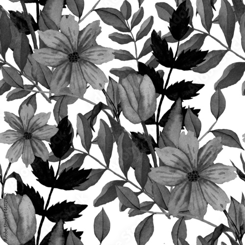 Watercolor seamless pattern with flowers. Vintage floral pattern. Flower seam...