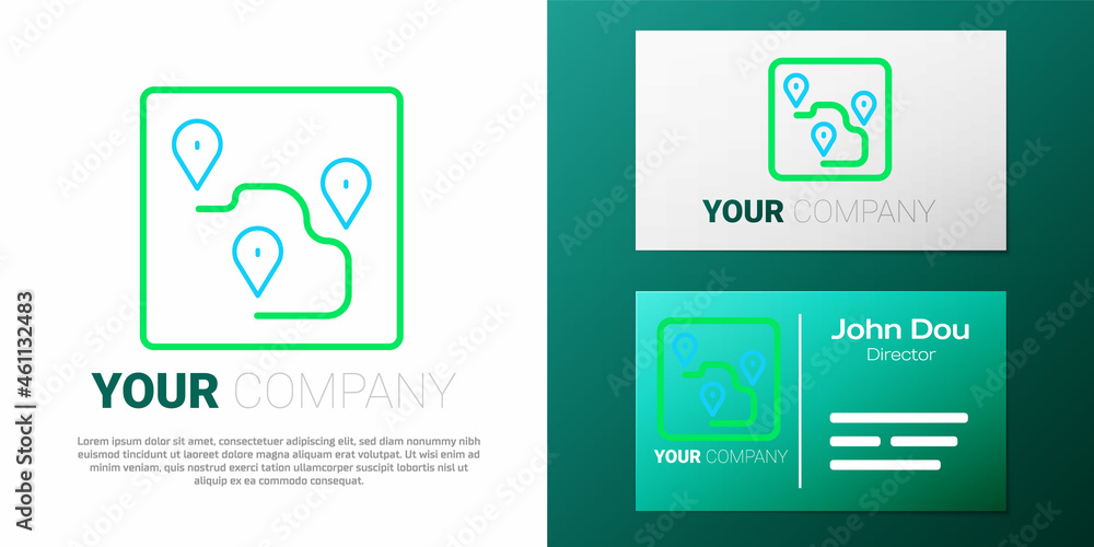 Line Route location icon isolated on white background. Map pointer sign. Concept of path or road. GPS navigator. Colorful outline concept. Vector Line Route location icon isolated on white background. Map pointer sign. Concept of path or road. GPS navigator. Colorful outline concept. Vector