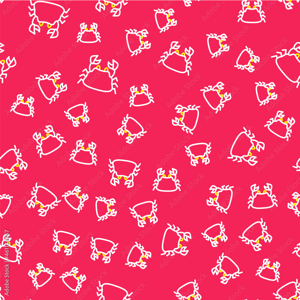 Naklejka premium Line Crab icon isolated seamless pattern on red background. Vector