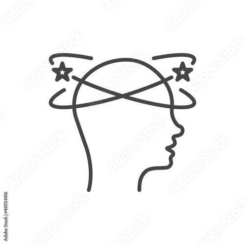 Man Feel Dizzy Line Icon. Tired Man with Nausea Outline Icon. Dizziness, Migraine, Headache, Distracted Head Linear Pictogram. Editable Stroke. Isolated Vector Illustration