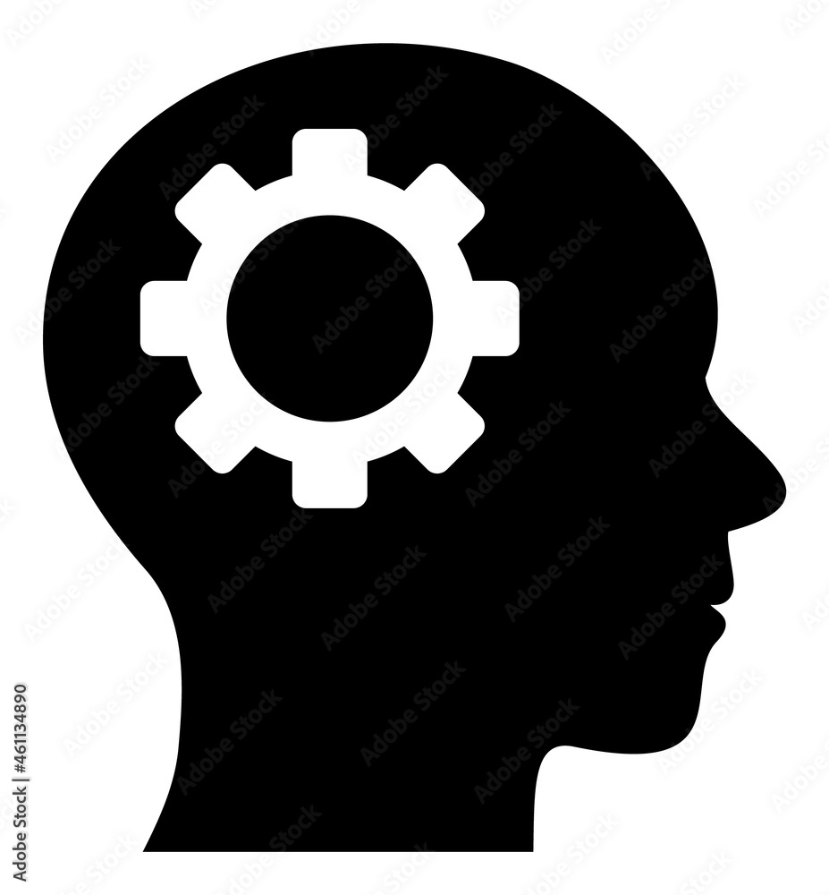 Brain gear icon with flat style. Isolated vector brain gear icon image, simple style. Brain gear icon with flat style. Isolated vector brain gear icon image, simple style.