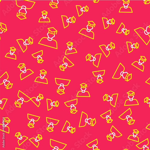 Line Graduate and graduation cap icon isolated seamless pattern on red background. Vector
