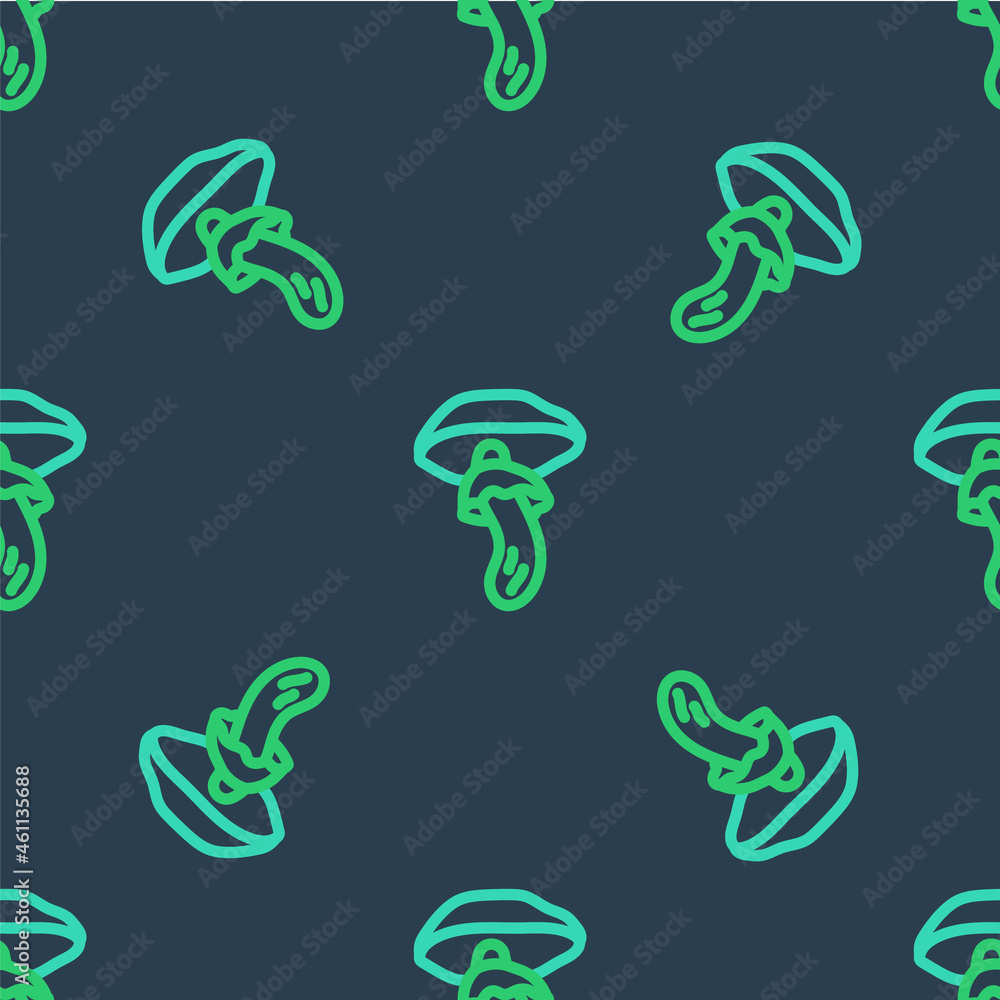 Line Psilocybin mushroom icon isolated seamless pattern on blue background. Psychedelic hallucination. Vector Line Psilocybin mushroom icon isolated seamless pattern on blue background. Psychedelic hallucination. Vector