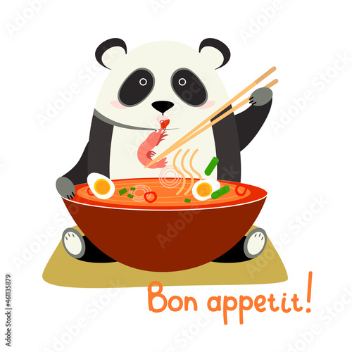 Panda eating chinese soup