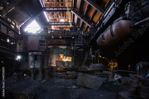 Old rusty abandoned metallurgical plant. Ruined blast furnace © Mulderphoto