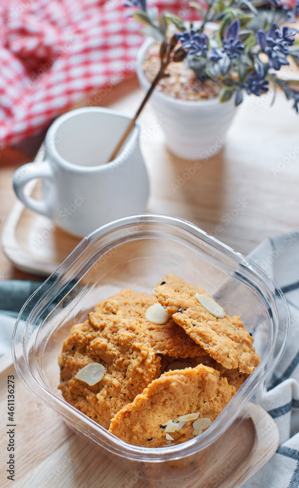 Homemade cookies with almond chips and sesame seed Homemade cookies with almond chips and sesame seed