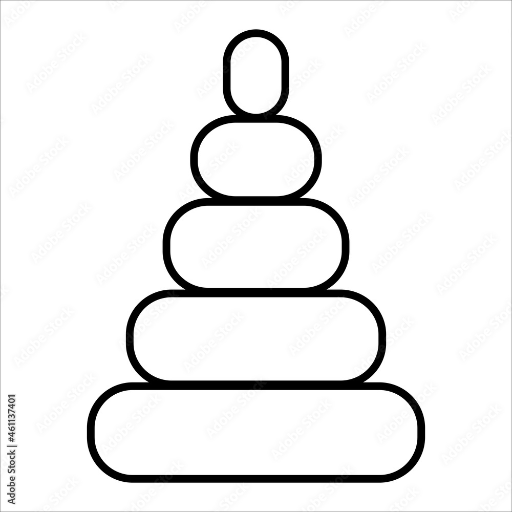 Children s toy pyramid, drawing by a black line. Logic toy for a newborn baby. Vector illustration in cartoon children s style. Isolated funny clipart. Cute print Children s toy pyramid, drawing by a black line. Logic toy for a newborn baby. Vector illustration in cartoon children s style. Isolated funny clipart. Cute print
