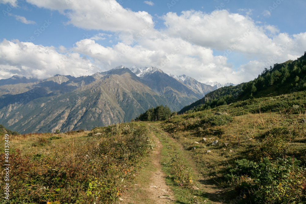 View of the Caucasus Mountains, Elbrus region, Russia.