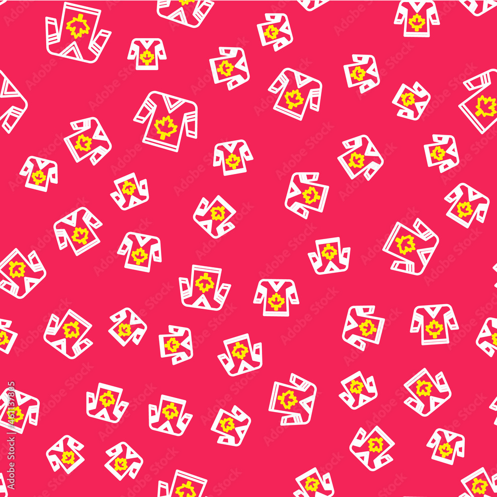 Line Hockey jersey icon isolated seamless pattern on red background. Vector