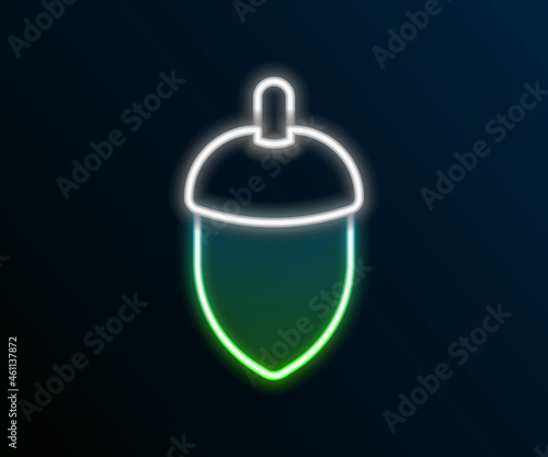 Glowing neon line Acorn icon isolated on black background. Colorful outline concept. Vector