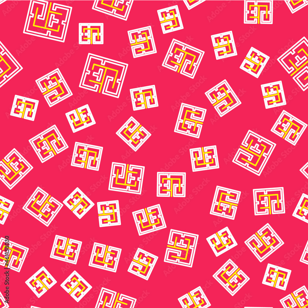 Line Evacuation plan icon isolated seamless pattern on red background. Fire escape plan. Vector Line Evacuation plan icon isolated seamless pattern on red background. Fire escape plan. Vector