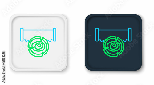 Line Two-handed saw and log icon isolated on white background. Colorful outline concept. Vector