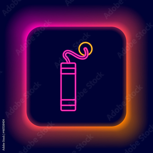 Glowing neon line Detonate dynamite bomb stick icon isolated on black background. Time bomb - explosion danger concept. Colorful outline concept. Vector
