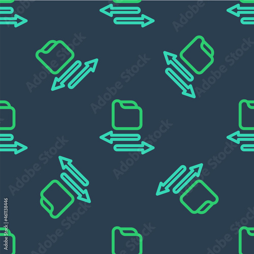 Line Transfer files icon isolated seamless pattern on blue background. Copy files, data exchange, backup, PC migration, file sharing concepts. Vector