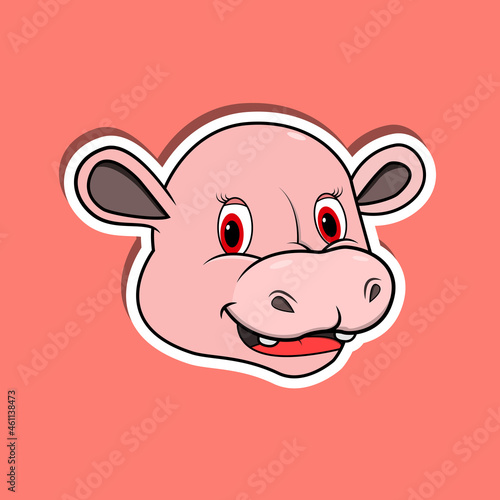 Animal Face Sticker With Hippopotamus Character Design.