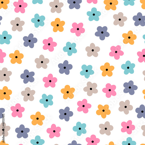 Cute floral seamless pattern. Hand drawn flowers. Trendy garden print texture for fabric, textile, cloth, wrapping paper