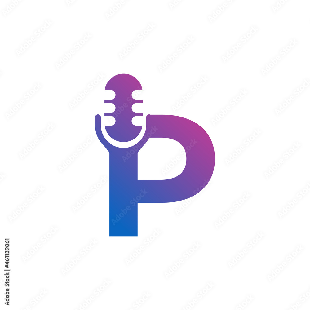 Letter P Podcast Record Logo. Alphabet with Microphone Icon Vector Illustration Letter P Podcast Record Logo. Alphabet with Microphone Icon Vector Illustration