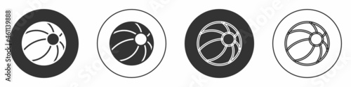 Black Beach ball icon isolated on white background. Children toy. Circle button. Vector