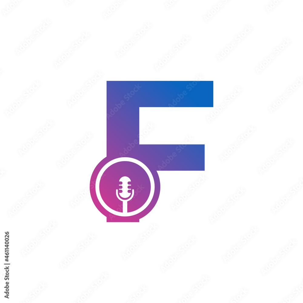 Letter F Podcast Record Logo. Alphabet with Microphone Icon Vector Illustration Letter F Podcast Record Logo. Alphabet with Microphone Icon Vector Illustration