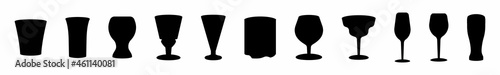 Silhouettes of glasses for various drinks. Types of glasses vector.