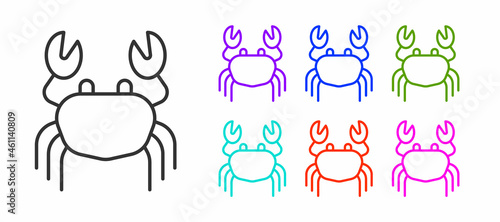 Black line Crab icon isolated on white background. Set icons colorful. Vector