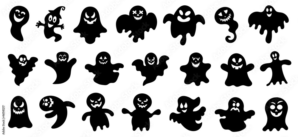 Obraz premium Halloween ghost silhouette set vector illustration