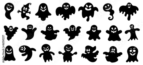 Halloween ghost silhouette set vector illustration