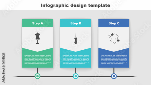 Set Mannequin, Awl tool and Leather. Business infographic template. Vector