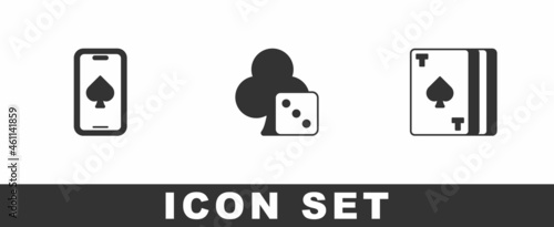 Set Online poker table game, Game dice and Deck of playing cards icon. Vector