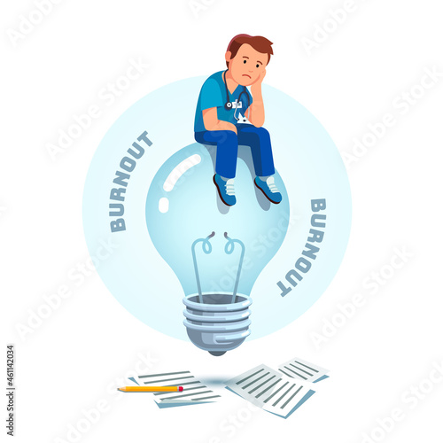 Doctor worker doctor sitting on idea light bulb